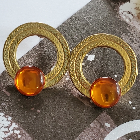 Set of 2 Vintage 90's Gold Tone Hoop & Circle Earrings - Picture 4 of 5